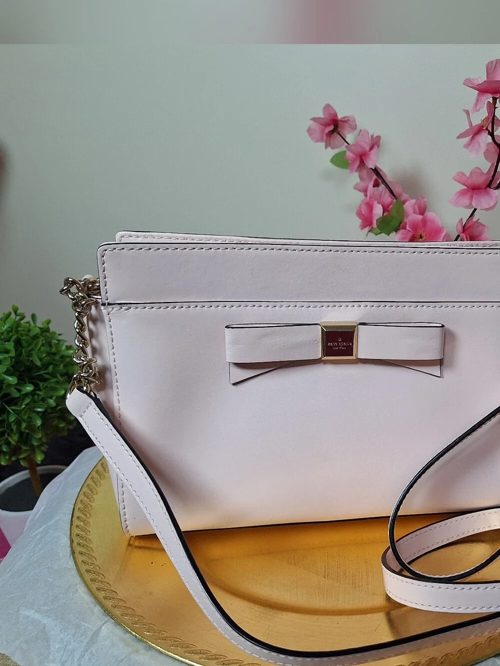 kate spade Pale Pink Bow Crossbody with Gold Accent